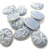 Kunstdruck Porzellan Perlen, Tropfen, glaciert, Geprägt & DIY, blau, 28x36x9mm, ca. 100PCs/Tasche, verkauft von Tasche