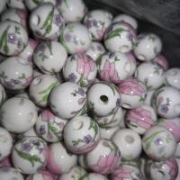 Printing Porcelain Beads, Round, glazed, DIY 14mm, Approx 