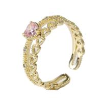 Brass Cuff Finger Ring, gold color plated, micro pave cubic zirconia & for woman & hollow, 18mm 