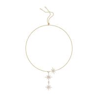 Brass Necklace, with 2.16inch extender chain, Eight Point Star, plated, Adjustable & micro pave cubic zirconia & for woman Approx 25.98 Inch 
