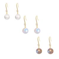 Brass Drop Earring, with Plastic Pearl, gold color plated & micro pave cubic zirconia & for woman 