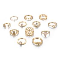 Zinc Alloy Ring Set, gold color plated, for woman & with rhinestone & hollow, golden, Approx 