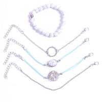 Zinc Alloy Bracelet Set, with turquoise & Wax Cord, with 1.97inch extender chain, plated, 5 pieces & Unisex 