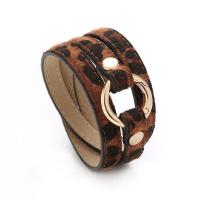 PU Leather Cord Bracelets, Synthetic Leather, printing, for woman & leopard pattern 