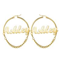 Stainless Steel Hoop Earring, 304 Stainless Steel, Vacuum Ion Plating, Each custom text must be less than 10 letters & fashion jewelry & for woman, golden 