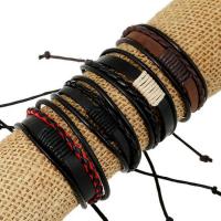 Leatheroid Cord Bracelets, Leather, with 9-10cm extender chain, handmade, Adjustable & fashion jewelry & multilayer cm 