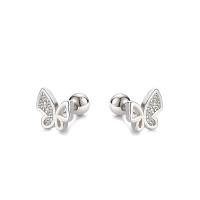 Cubic Zirconia Micro Pave Sterling Silver Earring, 925 Sterling Silver, Butterfly, silver color plated, micro pave cubic zirconia & for woman 