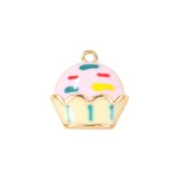 Enamel Brass Pendants, Cake, gold color plated, for woman, multi-colored 