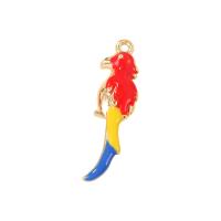 Emaille Messing Anhänger, Papagei, goldfarben plattiert, für Frau, farbenfroh, 7x23mm, verkauft von PC