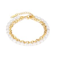 Cultured Freshwater Pearl Bracelets, 304 Stainless Steel, with Freshwater Pearl, with 1.77inch extender chain, Vacuum Ion Plating, fashion jewelry & for woman, golden, 5mm Approx 7.09 Inch 