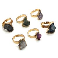 Natural Agate Druzy Finger Ring, Brass, with Ice Quartz Agate, irregular, plated, fashion jewelry 10x12- 