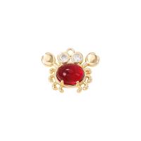 Cubic Zirconia Micro Pave Brass Pendant, with Gemstone, Crab, gold color plated, micro pave cubic zirconia, red 