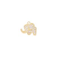 Cubic Zirconia Micro Pave Brass Pendant, Elephant, gold color plated, micro pave cubic zirconia 