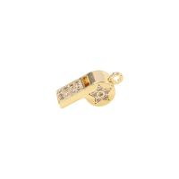 Cubic Zirconia Micro Pave Brass Pendant, Whistle, gold color plated, micro pave cubic zirconia 