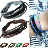 Leatheroid Cord Bracelets, Split Layer Cowhide Leather, with 9-10cm extender chain, Adjustable & fashion jewelry & Unisex Approx 17 cm 