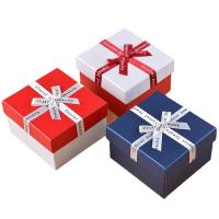 Jewelry Gift Box, Paper, Square, hardwearing & dustproof & with ribbon bowknot decoration 