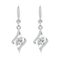 Brass Drop Earring, platinum plated, micro pave cubic zirconia & for woman 