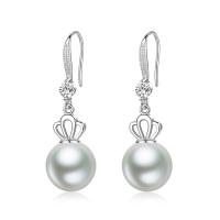 Brass Drop Earring, with Plastic Pearl, platinum plated & micro pave cubic zirconia & for woman 
