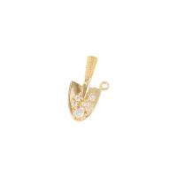 Cubic Zirconia Micro Pave Brass Pendant, Shovel, gold color plated, micro pave cubic zirconia 