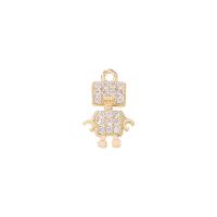 Cubic Zirconia Micro Pave Brass Pendant, Robot, gold color plated, micro pave cubic zirconia 