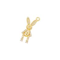 Cubic Zirconia Micro Pave Brass Pendant, Rabbit, gold color plated, micro pave cubic zirconia 