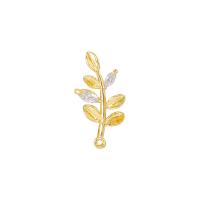 Cubic Zirconia Micro Pave Brass Pendant, Leaf, gold color plated, micro pave cubic zirconia 
