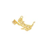 Cubic Zirconia Micro Pave Brass Pendant, Cat, gold color plated, micro pave cubic zirconia 