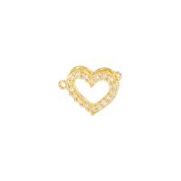 Cubic Zirconia Micro Pave Brass Connector, Heart, gold color plated, micro pave cubic zirconia & hollow 
