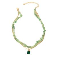 Gemstone Chip Necklaces, Zinc Alloy, with Natural Stone, with 2.76inch extender chain, fashion jewelry & micro pave cubic zirconia & for woman Approx 14.96 Inch 