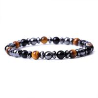 Gemstone Bracelets, Non Magnetic Hematite, with Obsidian & Tiger Eye, Round, elastic & Unisex mixed colors .09 Inch 