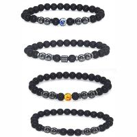 Gemstone Bracelets, Abrazine Stone, with Impression Jasper & Non Magnetic Hematite & Amber, Round, elastic & Unisex .09 Inch 