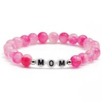 Dyed Marble Bead Bracelet, with Acrylic, Round, handmade, elastic & for woman & enamel, pink, 8mm cm 