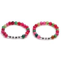 Dyed Marble Bead Bracelet, with Acrylic, Round, handmade, elastic & for woman & enamel, mixed colors, 8mm cm 