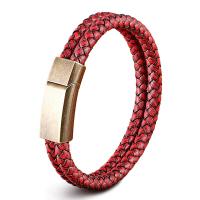 Leather Bracelet, with 304 Stainless Steel, antique gold color plated, fashion jewelry 