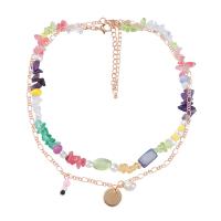 Plastic Pearl Necklace, Zinc Alloy, with ABS Plastic Pearl & Stone, with 3.03inch extender chain, 2 pieces & fashion jewelry & for woman, multi-colored .02 Inch 