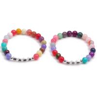 Dyed Marble Bead Bracelet, with 304 Stainless Steel & Acrylic, Round, elastic & enamel, mixed colors, 8mm cm 