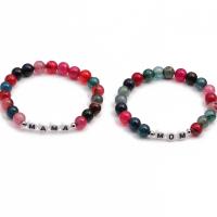 Dragon Veins Agate Bracelets, with 304 Stainless Steel & Acrylic, Round, elastic & enamel, mixed colors, 8mm cm 