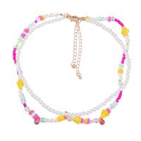 Plastic Pearl Necklace, Zinc Alloy, with ABS Plastic Pearl & Polymer Clay & Resin, with 3.22inch extender chain, high quality plated, 2 pieces & fashion jewelry & for woman, multi-colored .59 Inch 
