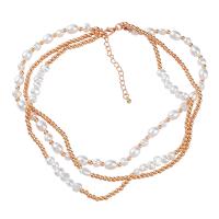 Plastic Pearl Necklace, Zinc Alloy, with ABS Plastic Pearl & Copper Coated Plastic, with 2.83inch extender chain, high quality plated, three layers & fashion jewelry & for woman, two different colored .33 Inch 