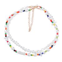 Plastic Pearl Necklace, Zinc Alloy, with Seedbead & ABS Plastic Pearl, with 3.07inch extender chain, high quality plated, 2 pieces & fashion jewelry & for woman, multi-colored .72 Inch 