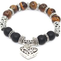 Gemstone Bracelets, Tiger Eye, with Abrazine Stone & Zinc Alloy, Heart, silver color plated, elastic & Unisex, mixed colors, 10mm .3 Inch 