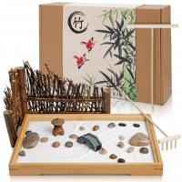 Bambú Zen Sandbox Ornament, medio hecho a mano, para el hogar y la oficina, 280x190x26mm, Vendido por UD