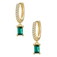 Cubic Zirconia Micro Pave Brass Earring, Rectangle, gold color plated, fashion jewelry & micro pave cubic zirconia & for woman & with rhinestone Inner Approx 10mm 