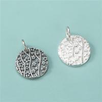 Sterling Silver Pendants, 925 Sterling Silver, Flat Round, DIY & with flower pattern 14mm Approx 4mm 