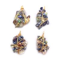 Resin Pendant, with Freshwater Pearl & Brass, irregular, gold color plated, Unisex, mixed colors, 21x43- 