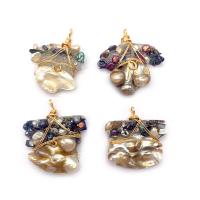 Resin Pendant, with Freshwater Pearl & Brass, irregular, gold color plated, Unisex, mixed colors, 33x44- 