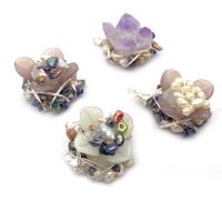 Resin Pendant, with Freshwater Pearl & Amethyst & Brass, Flower, silver color plated, Unisex 