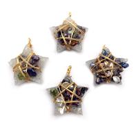 Cultured Freshwater Pearl Brass Pendant, Resin, with Freshwater Pearl & Brass, Star, gold color plated, Unisex, mixed colors 