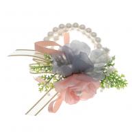 Plastic Pearl Wrist Flower, with Cloth, wedding gift & for woman, mixed colors 