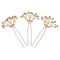 Hair Stick, Iron, with brass wire & Copper Coated Plastic & Acrylic, gold color plated, 3 pieces & for woman, golden 